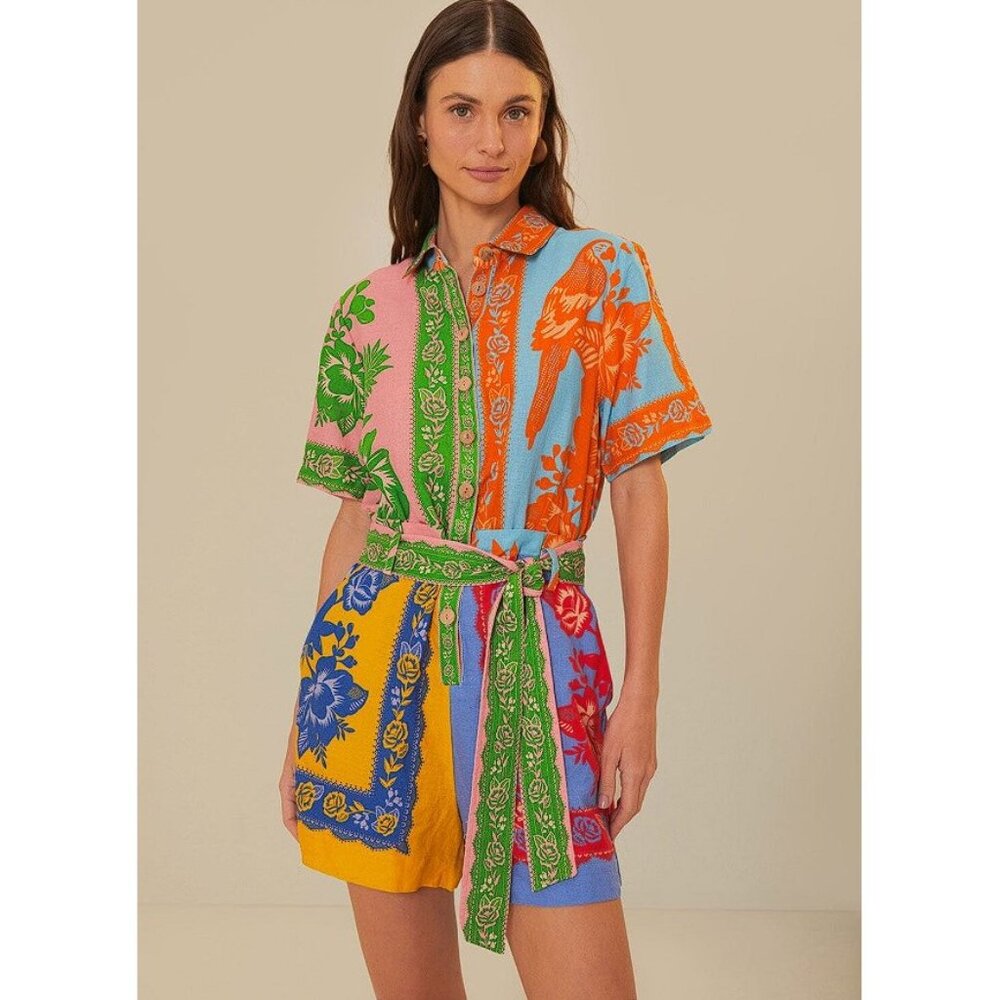 FARM RIO Women's Mixed Lace Garden Scarves Romper Size XS In Multi